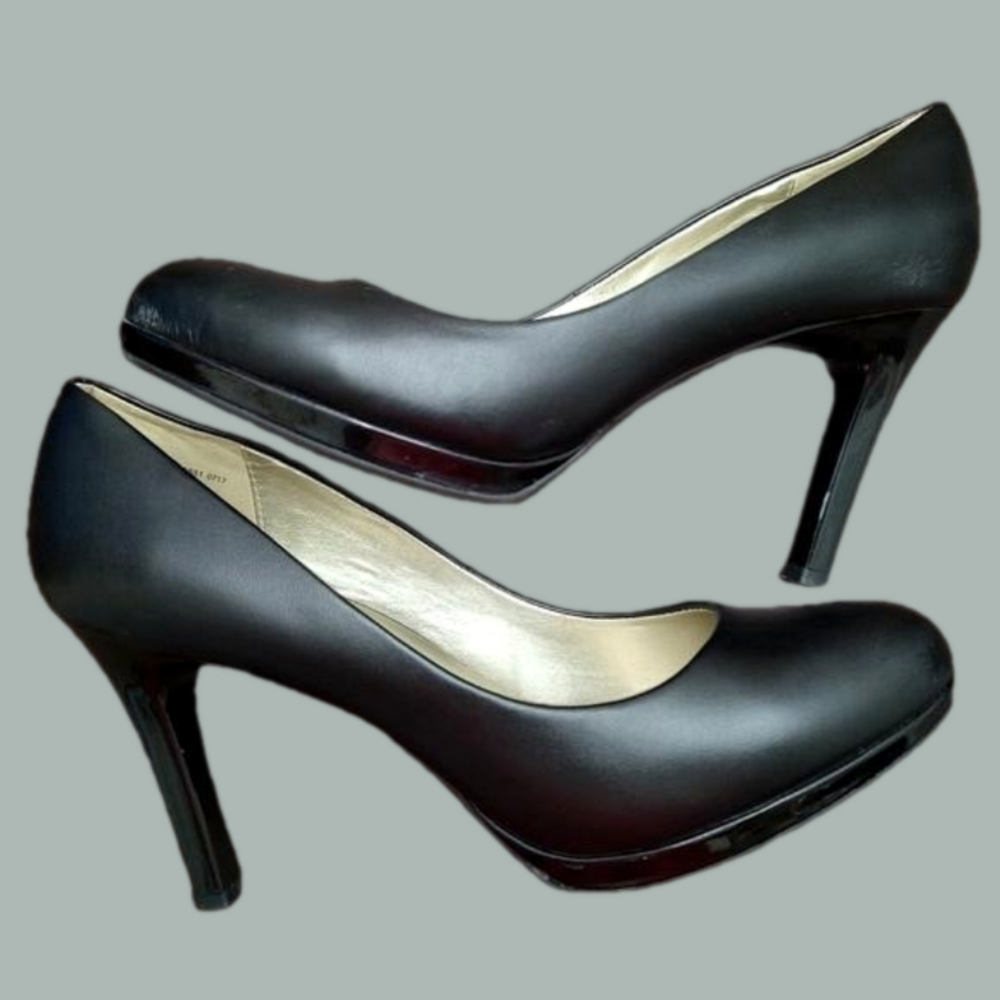 Bandolino Stilletto Heel Leather Look Pumps W/Padded Platform & Round Toe NICE❣️